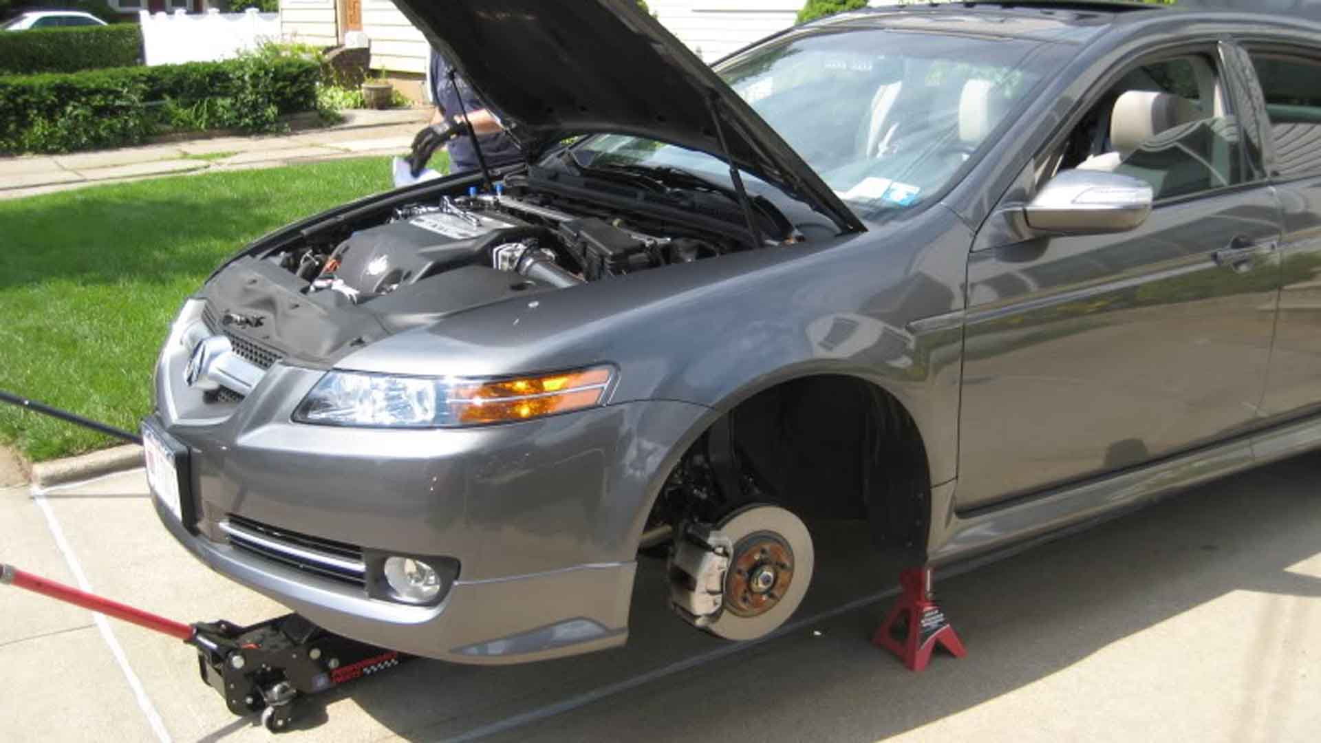 ACURA TL HOW TO REMOVE REPLACE CHANGE SHOCK SPRING STRUT SUSPENSION DIY