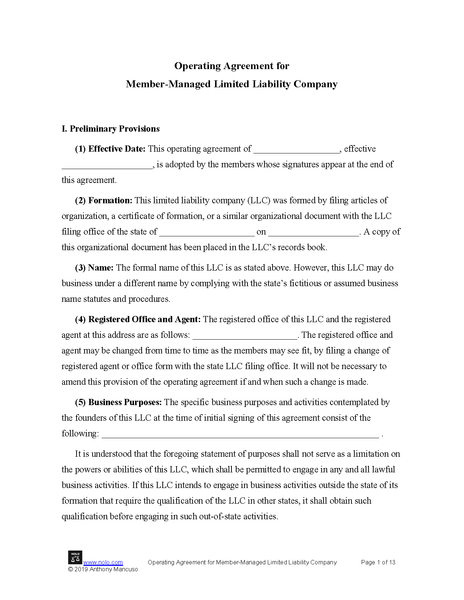LLC operating agreement sample