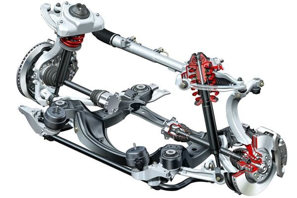 The advanced Audi A6 front suspension and steering