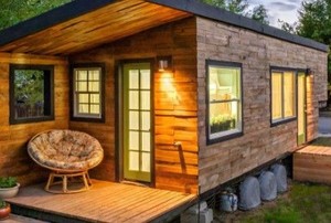 A cozy, wooden, tiny home