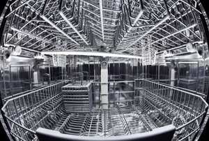 The inside of a dishwasher.
