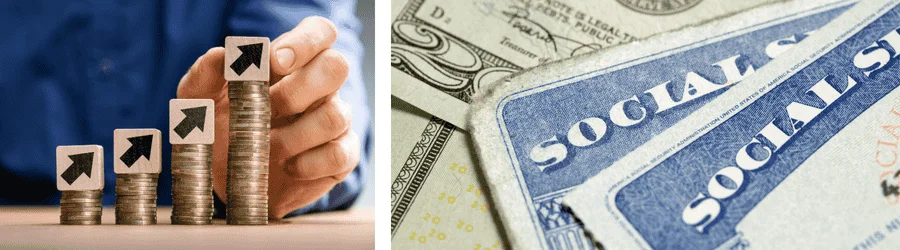 COLA Increases for Disability Benefits A banner graphic showing stacks of coins and Social Security cards