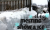 A walkway with snow and the words "diy melting snow and ice."