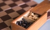 A wood chess set.