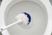 A close view of a clean, pristine toilet bowl.