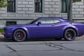 A parked purple car.