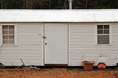freshly painted metal shed