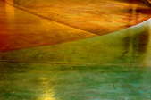 A colorfully stained concrete floor.