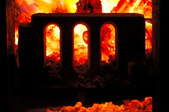Part of a furnace heats up a home.