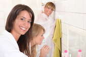 girls in a dorm bathroom