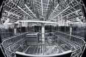 The inside of a dishwasher.