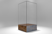 Clear display case with wood base
