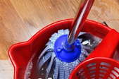 a mop in a bucket on a vinyl floor