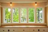 five connected windows in a kitchen-area
