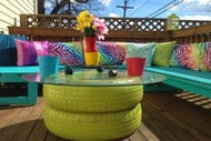 pallet deck and painted backyard furniture