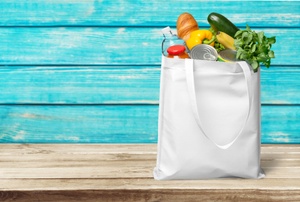 A canvas bag with groceries.