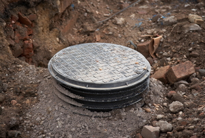 in-ground septic tank surrounded by dirt