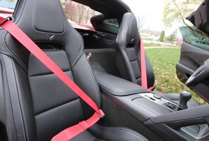 black seats with red seat belts