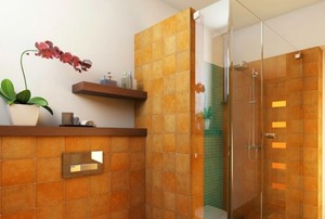 Bathroom with aging tile and decor