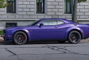 A parked purple car.