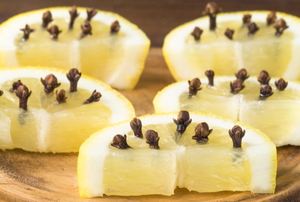 lemon slices with cloves stuck in them