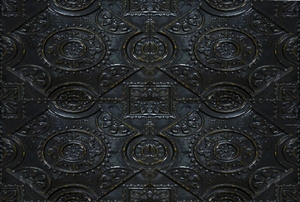 Ornate, black metal tiles.