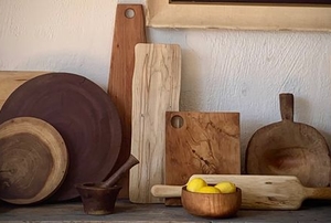 wood cutting boards on a kitchen counter