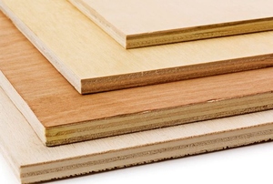 four pieces of plywood stacked in a tiered pattern