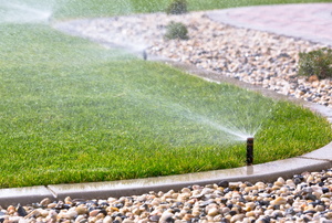 Sprinkler head spraying water onto the lawn