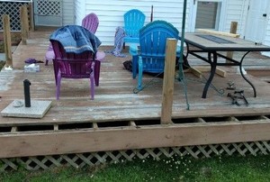 a deck in progress with shares and a table