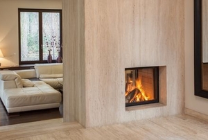 A wall fireplace.