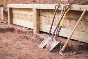 A wood retaining wall.