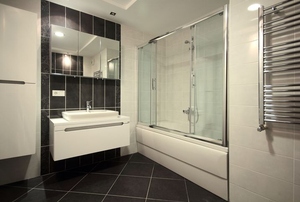 Sliding shower doors.