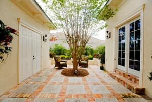 A small tree accents an urban patio.