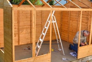 Framing a shed.