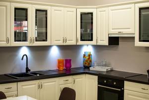 Cabinets in a kitchen.