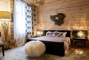 homey rustic bedroom with natural wood decor