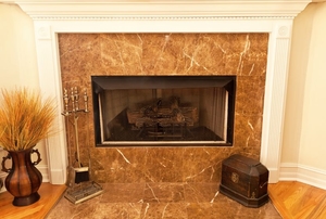 Fireplace with surrounding mantle