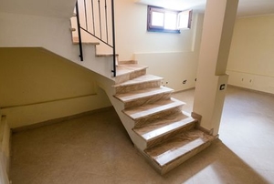 basement with wooden stairway