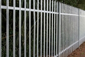 galvanized steel fencing made of a long row of vertical bars