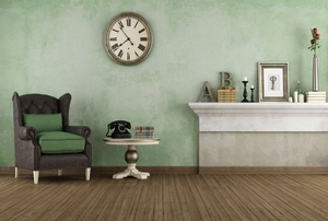 A painted green room.