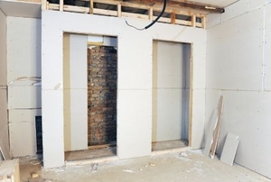 Renovation and hanging drywall in existing house master bedroom.