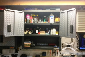 Filled cabinet in a garage