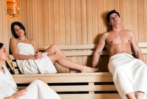 People relaxing in a sauna