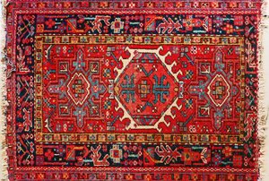 Red oriental rug with fringe
