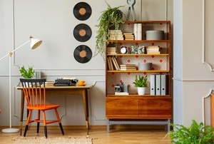 small sitting area with bookcase