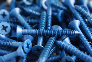 Pile of blue self-tapping screws