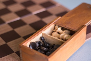 A wood chess set.