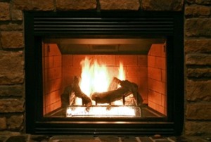 lit gas fireplace