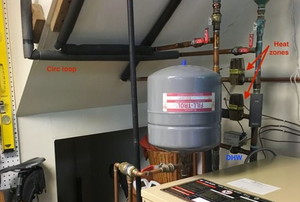 an oil boiler with pipes attached